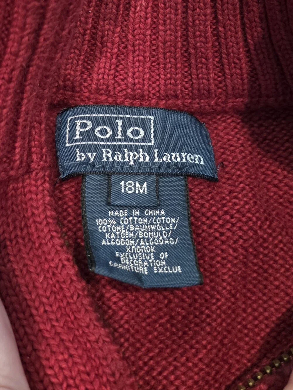 Ralph Lauren Toddler Boy Red Half-Zip Knit Sweater with Navy Stripe 18M